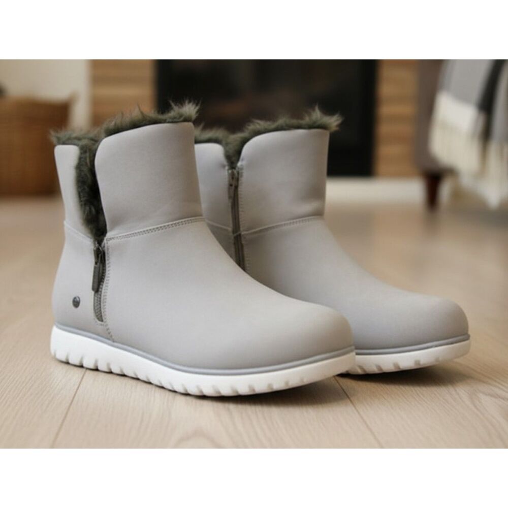 London Fog Collection Whiteout Ankle Boots Faux Fur Lining Light Grey Suede 9